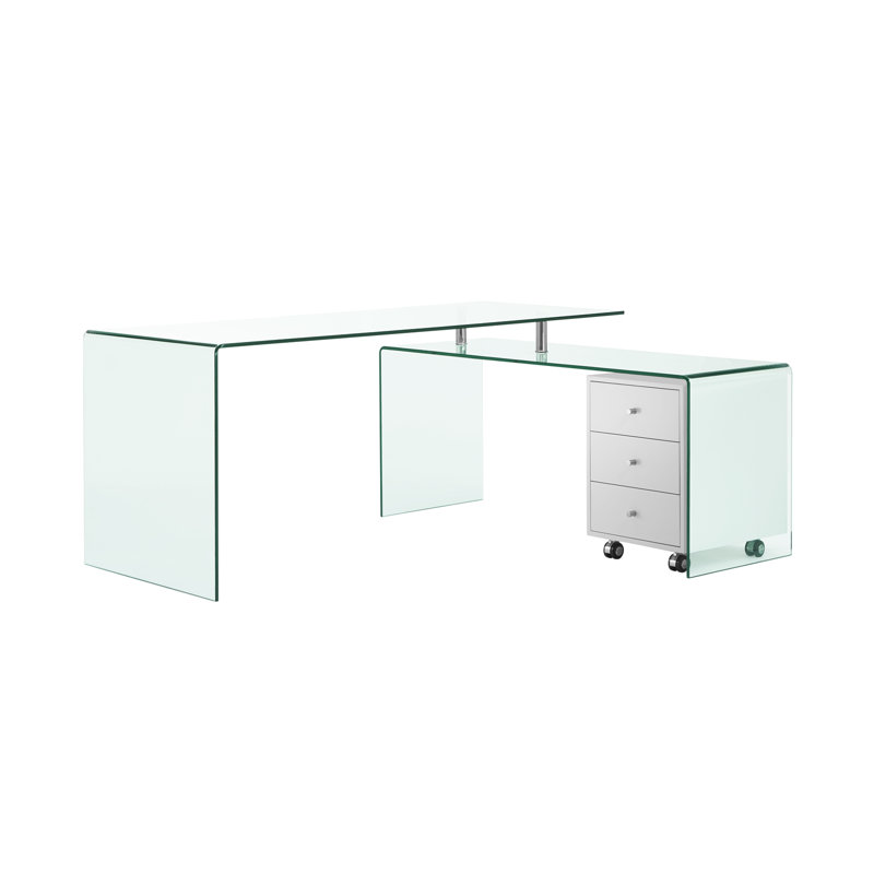 L Shaped Glass Writing Desk